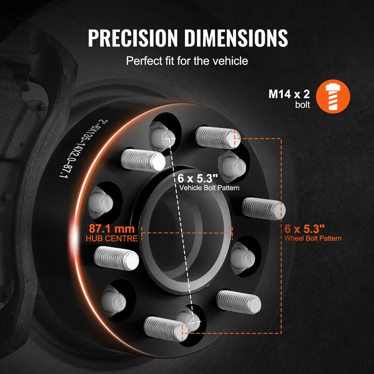 Wheel Spacers Black, 4 pcs, Solid, 15.24 × 13.46 cm, with 6 Bolt Holes, 5.08 cm Thick