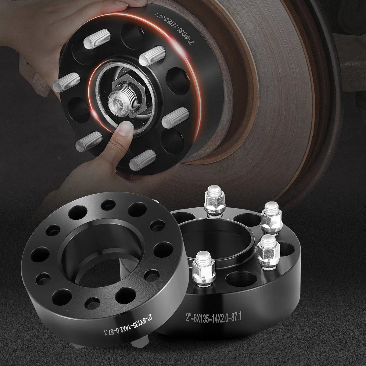 Wheel Spacers Black, 4 pcs, Solid, 15.24 × 13.46 cm, with 6 Bolt Holes, 5.08 cm Thick