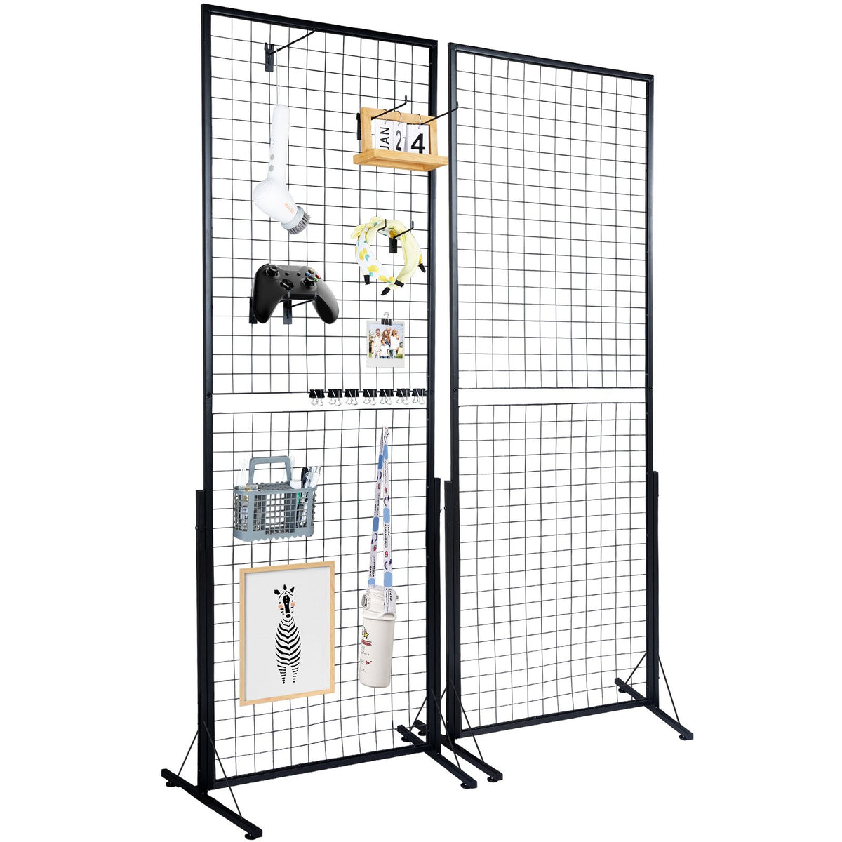 VEVOR Grid Display Panels 61 × 170 cm, 2 pcs, with T-shaped Floor Stands, Double-sided, with Additional Hooks and Fasteners – Suitable for Exhibitions and Retail Spaces