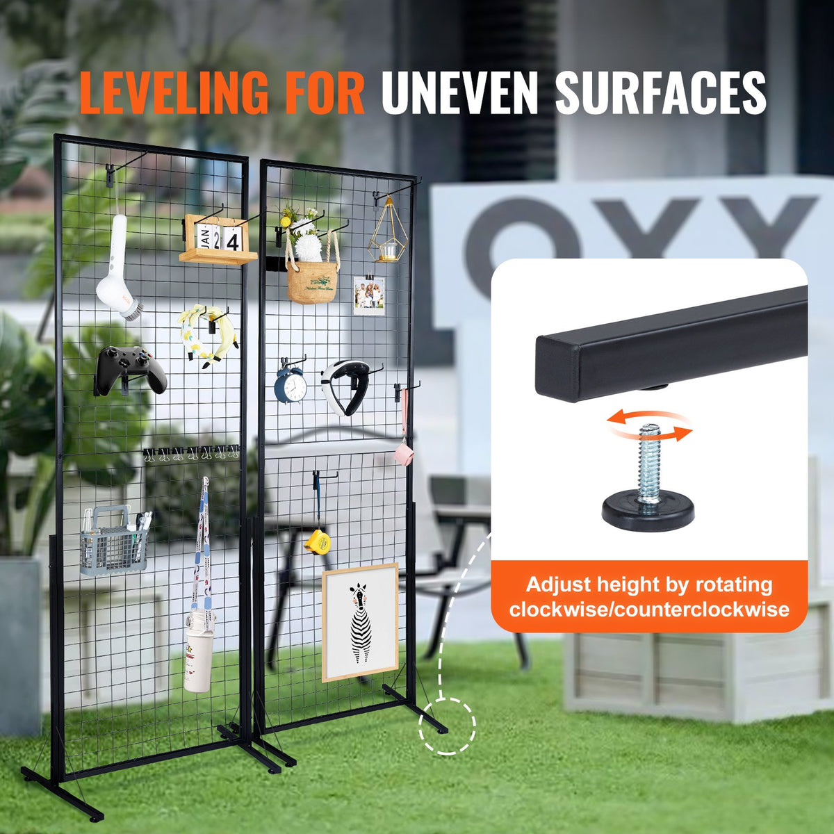 VEVOR Grid Display Panels 61 × 170 cm, 2 pcs, with T-shaped Floor Stands, Double-sided, with Additional Hooks and Fasteners – Suitable for Exhibitions and Retail Spaces
