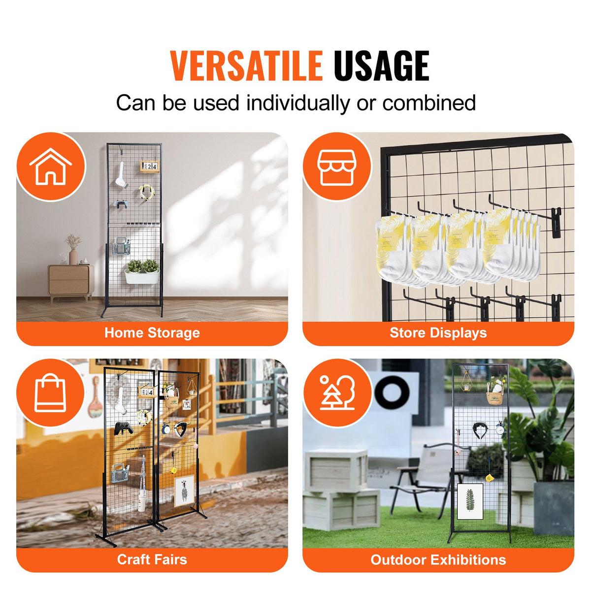 VEVOR Grid Display Panels 61 × 170 cm, 2 pcs, with T-shaped Floor Stands, Double-sided, with Additional Hooks and Fasteners – Suitable for Exhibitions and Retail Spaces