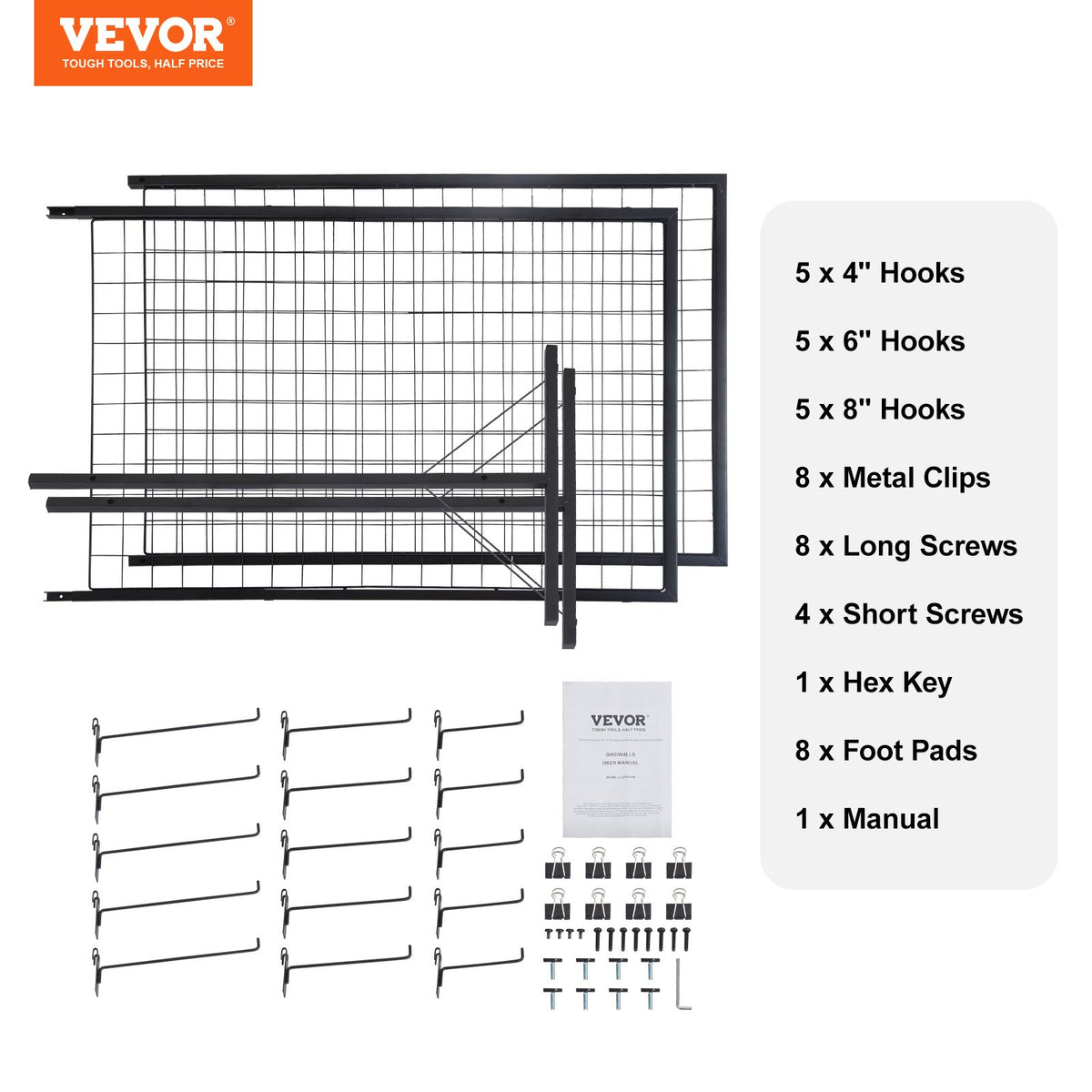 VEVOR Grid Display Panels 61 × 170 cm, 2 pcs, with T-shaped Floor Stands, Double-sided, with Additional Hooks and Fasteners – Suitable for Exhibitions and Retail Spaces
