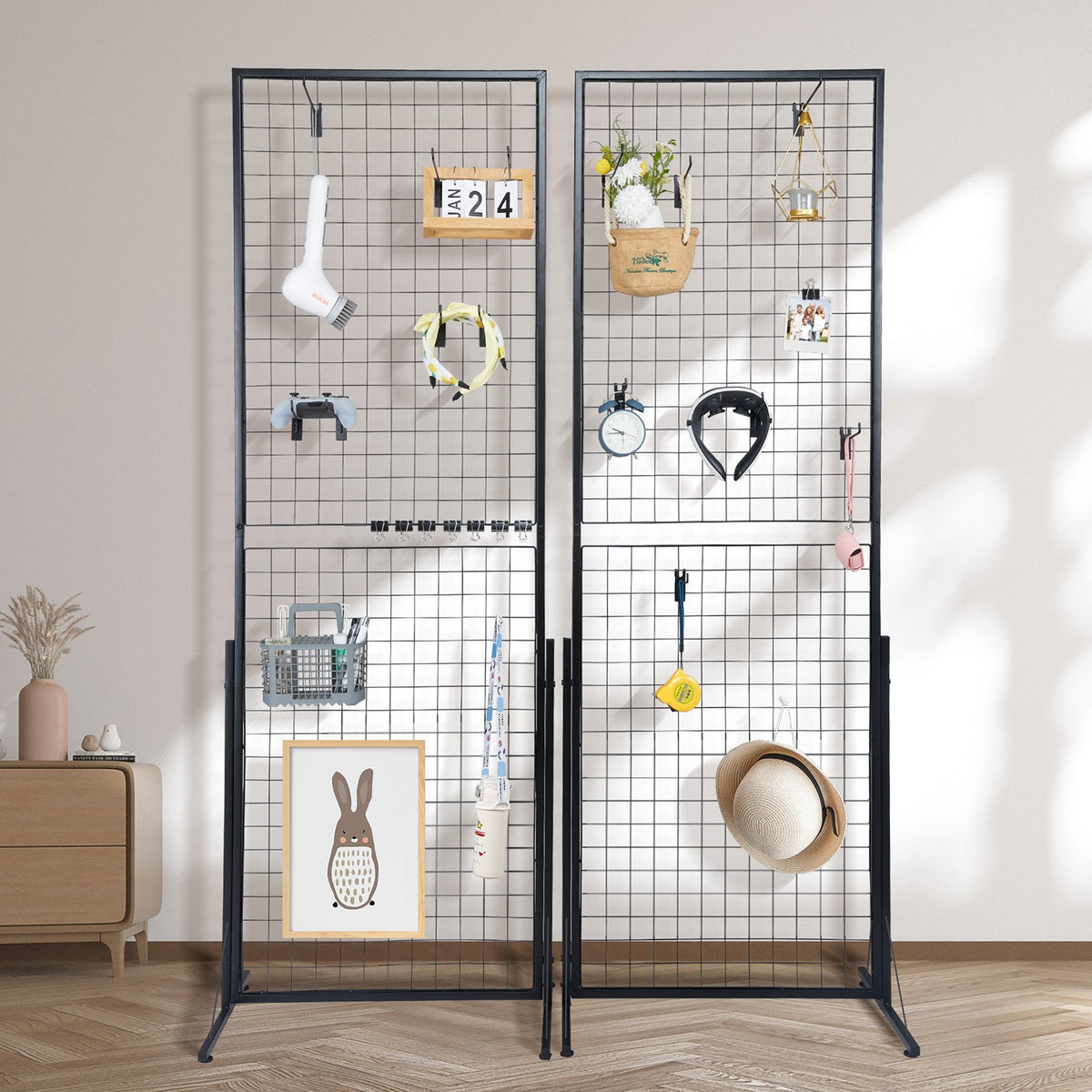 VEVOR Grid Display Panels 61 × 170 cm, 2 pcs, with T-shaped Floor Stands, Double-sided, with Additional Hooks and Fasteners – Suitable for Exhibitions and Retail Spaces