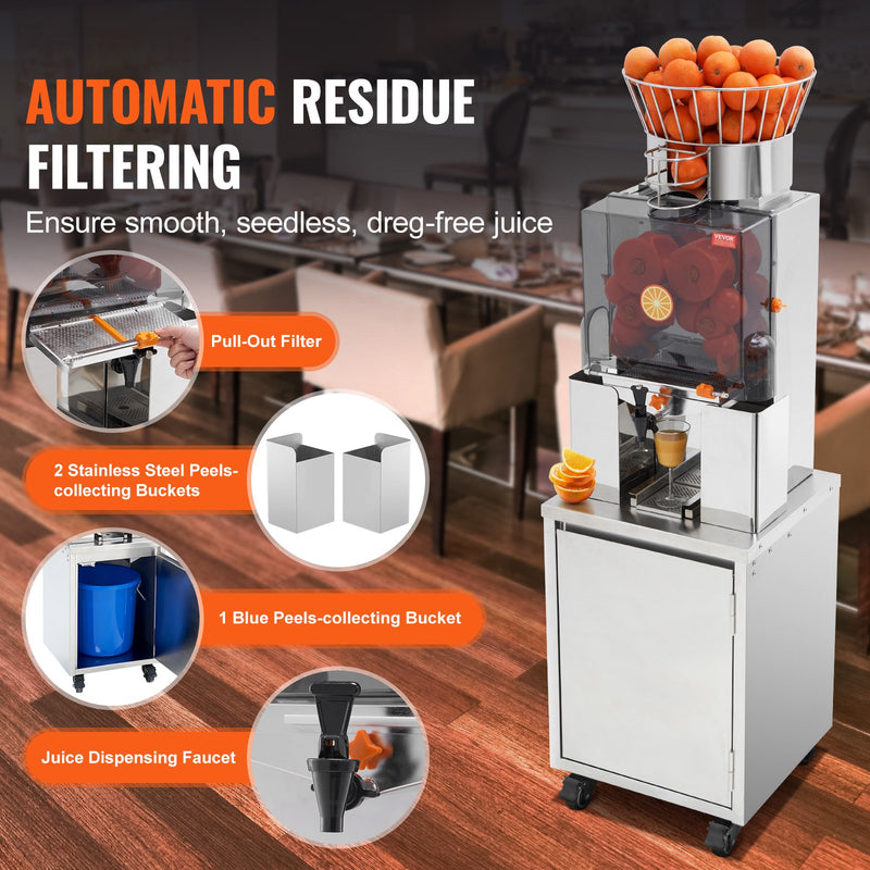 VEVOR komerciālā apelsīnu sulas spiede 120W, automātiskais sulu ekstraktors