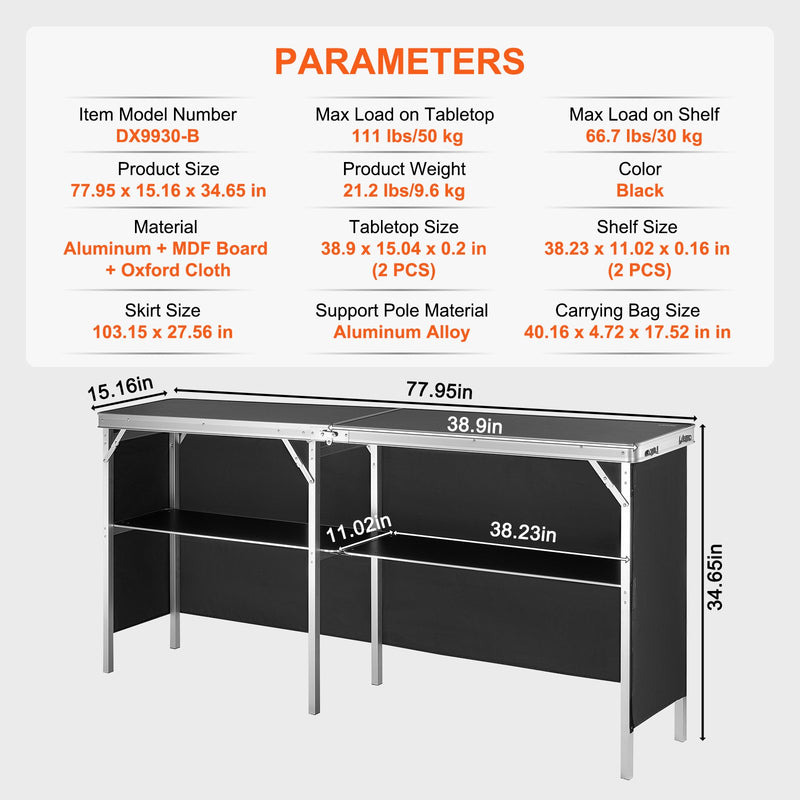 VEVOR pārnēsājams izstāžu podiums, 198 × 38,5 × 88 cm, salokāms reklāmas stends ar sienu, uzglabāšanas plauktu un pārnēsājamo somu