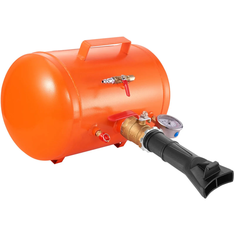 Riepu malas piepūšanas tvertne, 19 l tilpums, ar spiediena mērītāju un rokturi, maksimālais spiediens 10 bar, darbības spiediens 5,9-8 bar, piemērota vieglajiem auto, kravas automašīnām un ATV