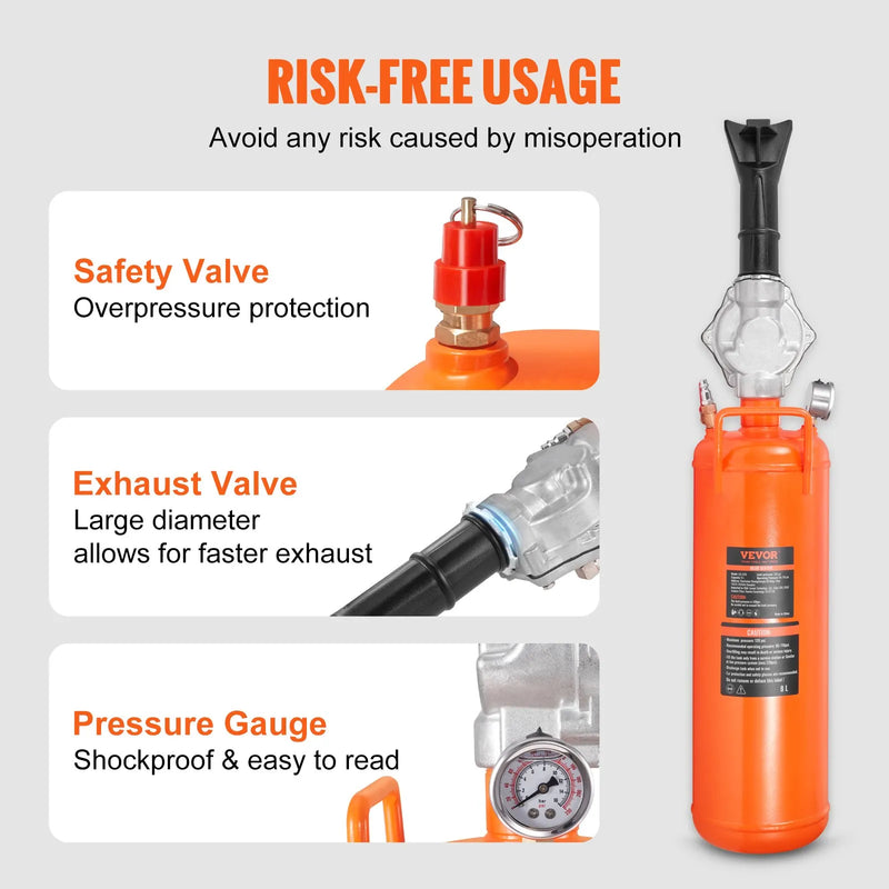 Riepu malas iestatītājs, 8 l tilpums, 8,3 bar, pārnēsājama rokas gaisa piepūšanas ierīce, darbības spiediens 5,9-8 bar, piemērota kravas automašīnām, traktoriem, ATV un automašīnām