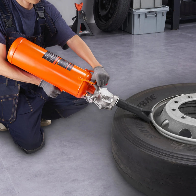 Riepu malas iestatītājs, 8 l tilpums, 8,3 bar, pārnēsājama rokas gaisa piepūšanas ierīce, darbības spiediens 5,9-8 bar, piemērota kravas automašīnām, traktoriem, ATV un automašīnām