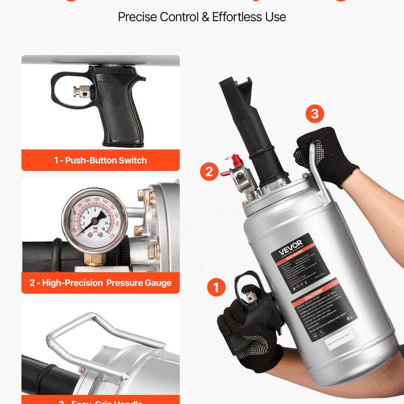 VEVOR portatīvs riepu bortu uzstādīšanas blasteris, 6 l gaisa tvertne, rokas riepu uzstādīšanas instruments ar sprūda mehānismu, darba spiediens 0,6–0,8 MPa, vieglajām automašīnām, SUV, vieglajiem kravas auto, elektroskrejriteņiem un ATV