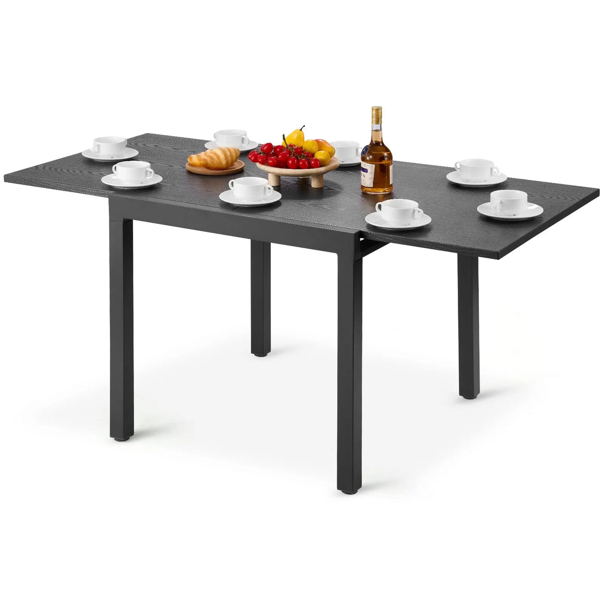 VEVOR Extendable Outdoor Dining Table, 80–160 cm Rectangular Bar-Style Garden Table for 4–6 People, with Aluminium Frame and Steel Slats, Weather-Resistant Garden and Patio Furniture Table, Dark Grey