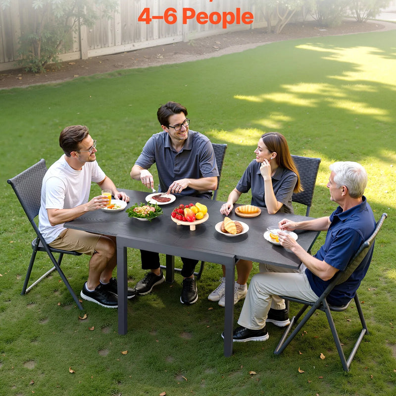 VEVOR izvelkams āra ēdamgalds, 80–160 cm taisnstūra bāra tipa dārza galds 4–6 personām, ar alumīnija rāmi un tērauda lamelēm, laikapstākļu izturīgs dārza un terases mēbeļu galds, tumši pelēks