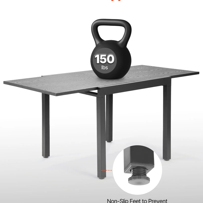 VEVOR izvelkams āra ēdamgalds, 80–160 cm taisnstūra bāra tipa dārza galds 4–6 personām, ar alumīnija rāmi un tērauda lamelēm, laikapstākļu izturīgs dārza un terases mēbeļu galds, tumši pelēks