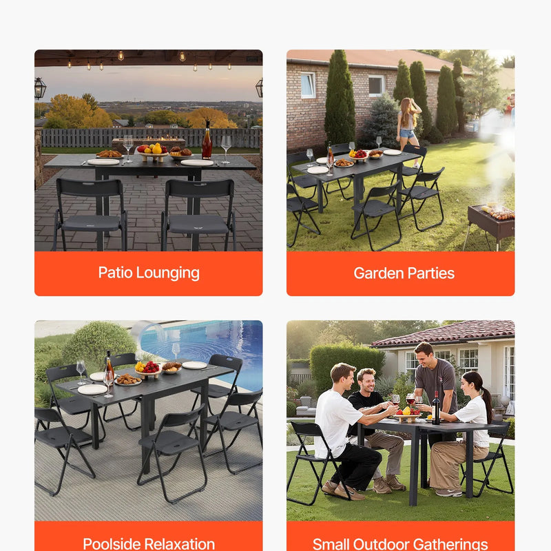 VEVOR izvelkams āra ēdamgalds, 80–160 cm taisnstūra bāra tipa dārza galds 4–6 personām, ar alumīnija rāmi un tērauda lamelēm, laikapstākļu izturīgs dārza un terases mēbeļu galds, tumši pelēks