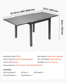 VEVOR izvelkams āra ēdamgalds, 80–160 cm taisnstūra bāra tipa dārza galds 4–6 personām, ar alumīnija rāmi un tērauda lamelēm, laikapstākļu izturīgs dārza un terases mēbeļu galds, tumši pelēks