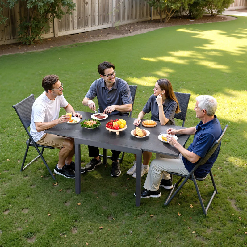 VEVOR izvelkams āra ēdamgalds, 80–160 cm taisnstūra bāra tipa dārza galds 4–6 personām, ar alumīnija rāmi un tērauda lamelēm, laikapstākļu izturīgs dārza un terases mēbeļu galds, tumši pelēks