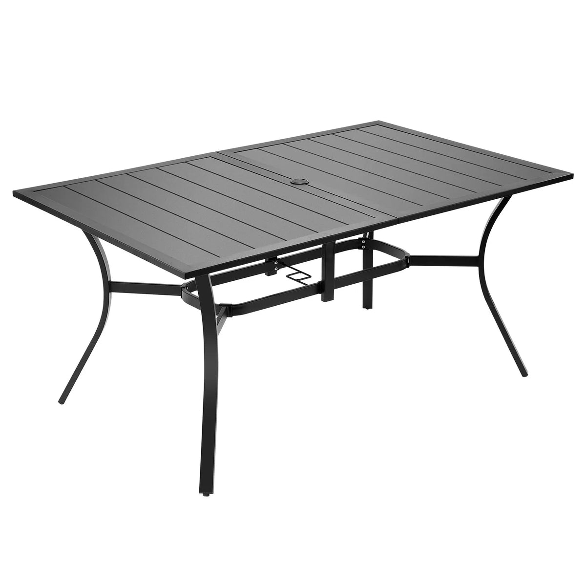 VEVOR Outdoor Dining Table, 150 cm Rectangular Metal Garden Table with Steel Slats for 4–6 People, 38 mm Umbrella Hole, Weather-Resistant Furniture for Garden, Terrace and Patio, Black