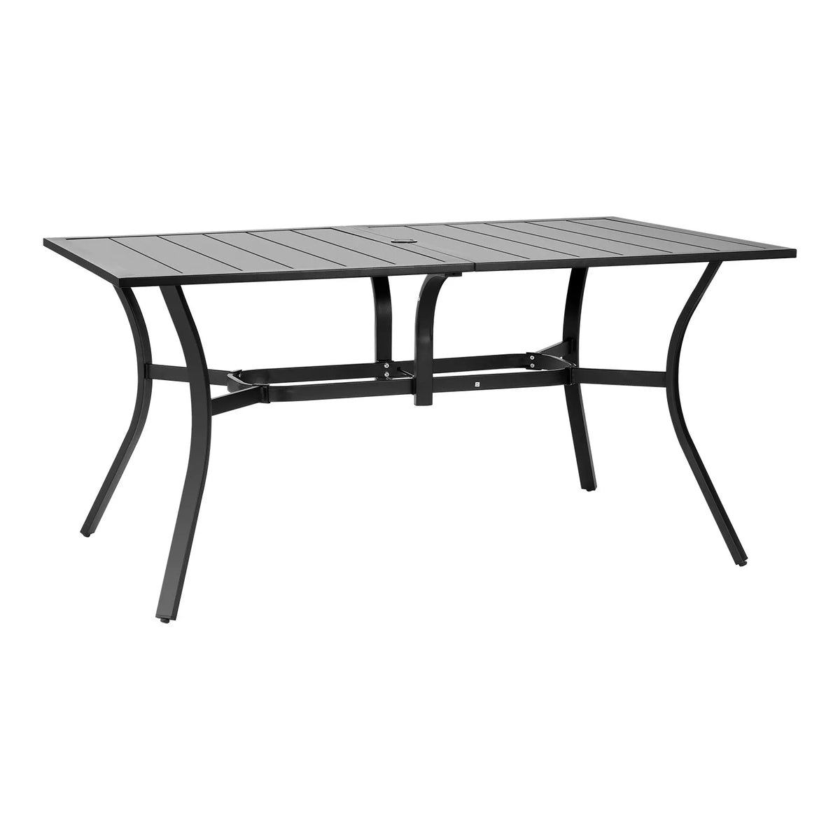 VEVOR Outdoor Dining Table, 150 cm Rectangular Metal Garden Table with Steel Slats for 4–6 People, 38 mm Umbrella Hole, Weather-Resistant Furniture for Garden, Terrace and Patio, Black