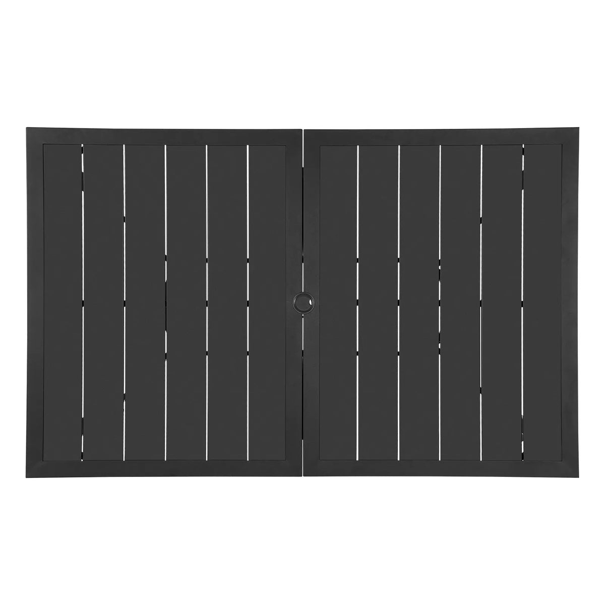 VEVOR Outdoor Dining Table, 150 cm Rectangular Metal Garden Table with Steel Slats for 4–6 People, 38 mm Umbrella Hole, Weather-Resistant Furniture for Garden, Terrace and Patio, Black