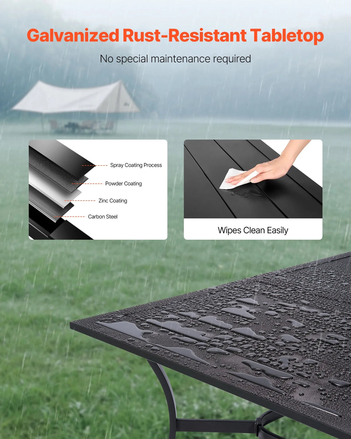 VEVOR Outdoor Dining Table, 150 cm Rectangular Metal Garden Table with Steel Slats for 4–6 People, 38 mm Umbrella Hole, Weather-Resistant Furniture for Garden, Terrace and Patio, Black