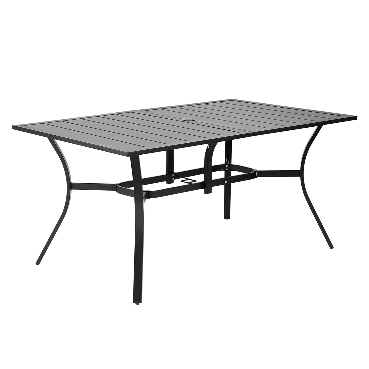 VEVOR Outdoor Dining Table, 150 cm Rectangular Metal Garden Table with Steel Slats for 4–6 People, 38 mm Umbrella Hole, Weather-Resistant Furniture for Garden, Terrace and Patio, Black