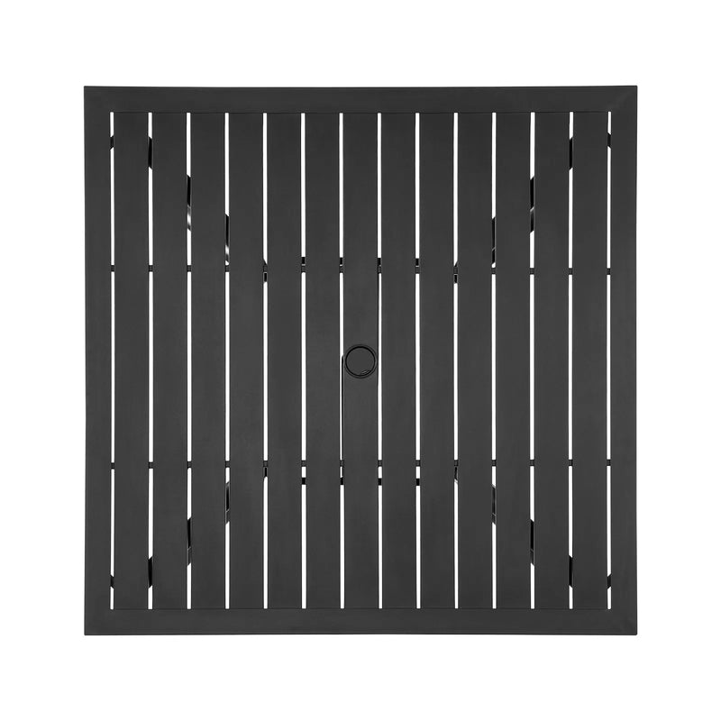 VEVOR āra metāla dārza galds, 94 cm kvadrātveida tērauda režģa bistro galds ar 38 mm saulessarga atveri, piemērots lietošanai dārzā, terasē vai pagalmā, melns