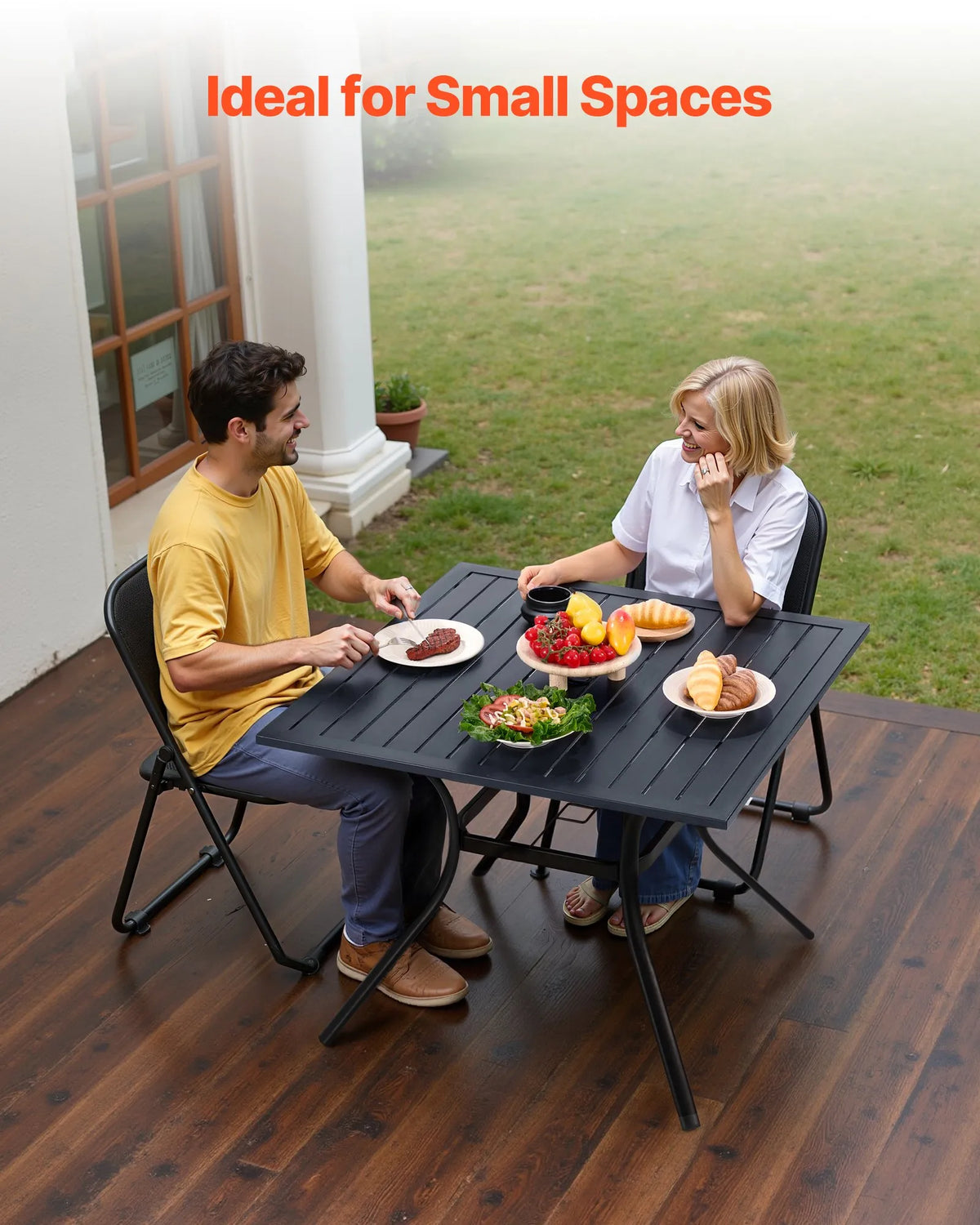 VEVOR Outdoor Metal Garden Table, 94 cm Square Steel Mesh Bistro Table with 38 mm Umbrella Hole, Suitable for Garden, Terrace or Patio, Black