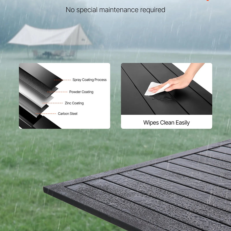 VEVOR āra metāla dārza galds, 94 cm kvadrātveida tērauda režģa bistro galds ar 38 mm saulessarga atveri, piemērots lietošanai dārzā, terasē vai pagalmā, melns