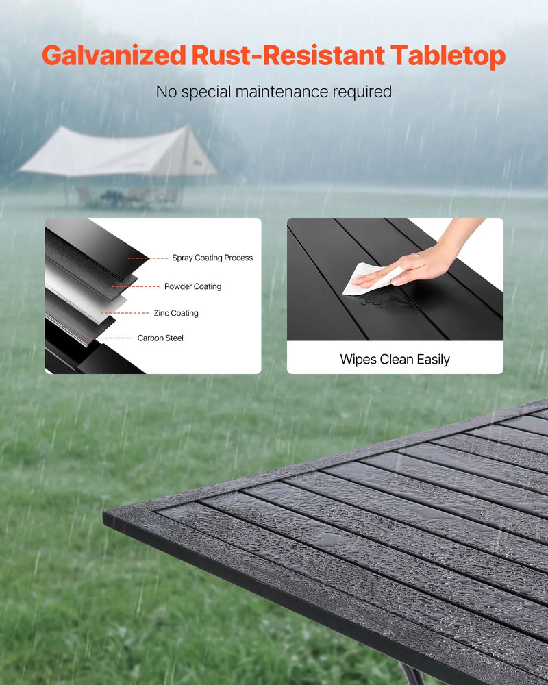 VEVOR āra metāla dārza galds, 94 cm kvadrātveida tērauda režģa bistro galds ar 38 mm saulessarga atveri, piemērots lietošanai dārzā, terasē vai pagalmā, melns