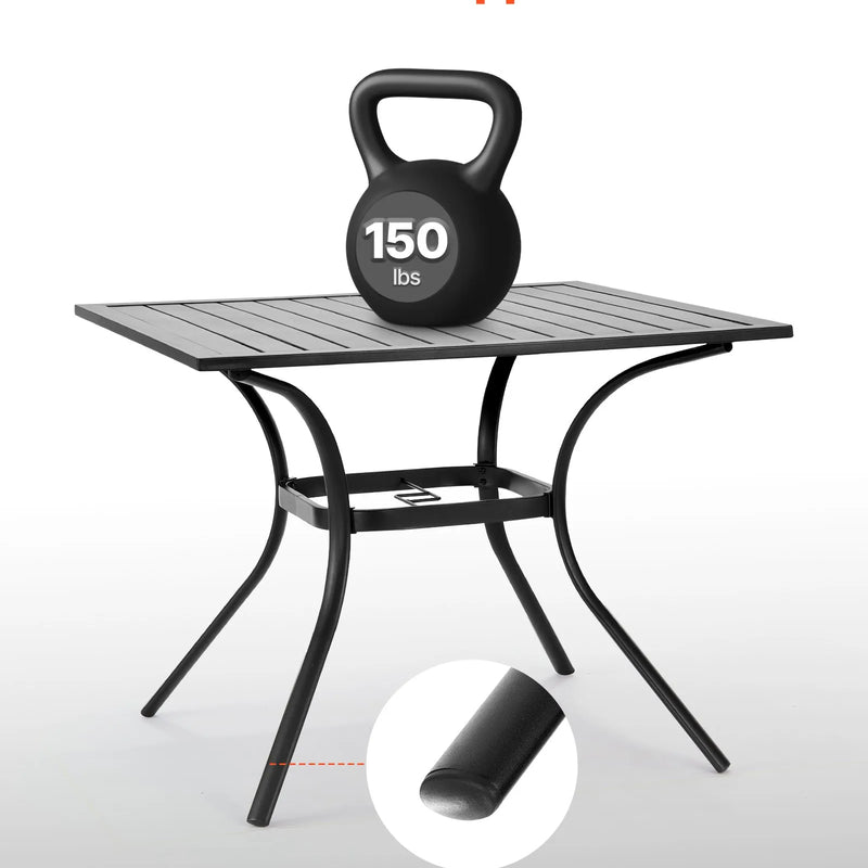 VEVOR āra metāla dārza galds, 94 cm kvadrātveida tērauda režģa bistro galds ar 38 mm saulessarga atveri, piemērots lietošanai dārzā, terasē vai pagalmā, melns