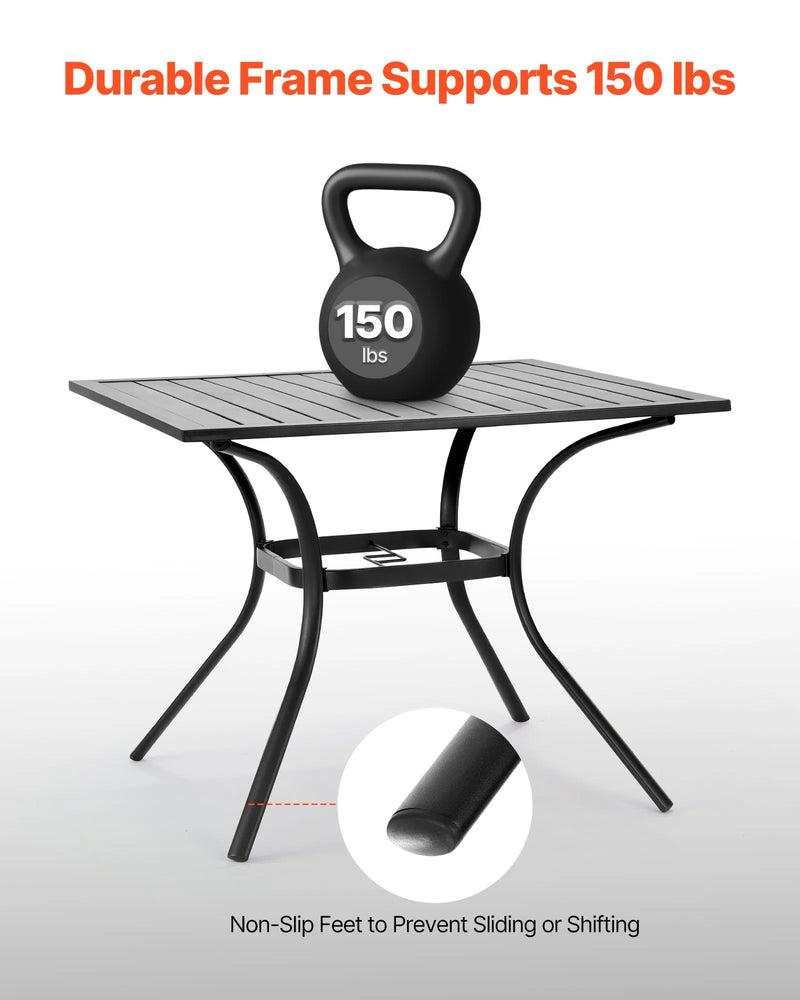 VEVOR āra metāla dārza galds, 94 cm kvadrātveida tērauda režģa bistro galds ar 38 mm saulessarga atveri, piemērots lietošanai dārzā, terasē vai pagalmā, melns