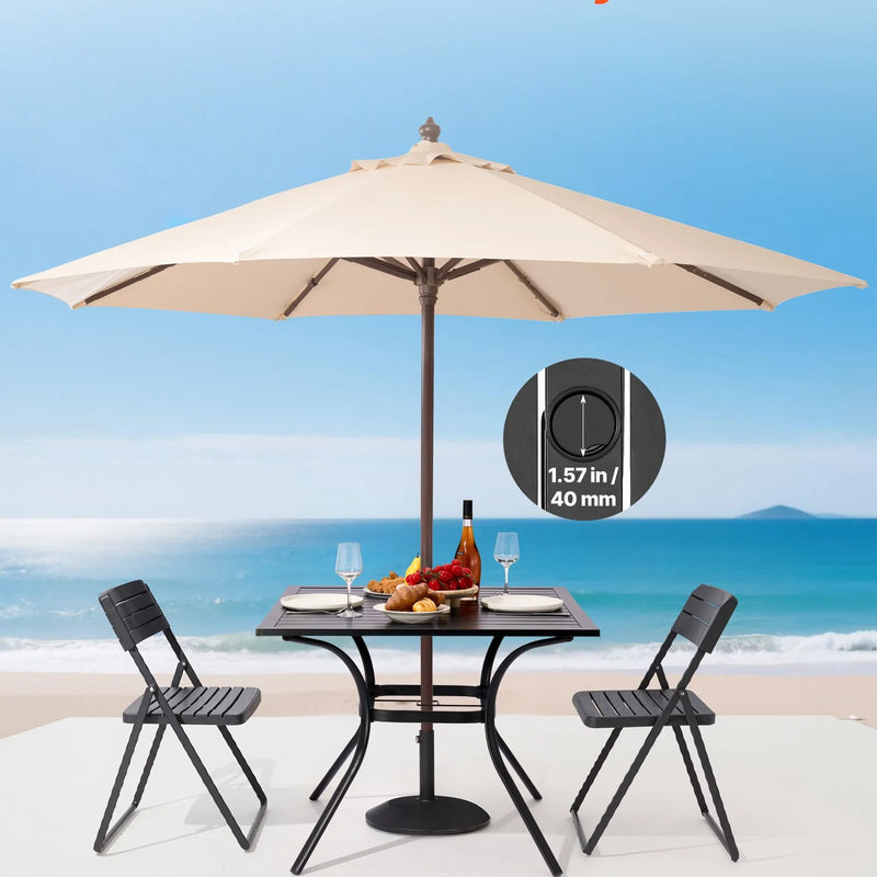 VEVOR āra metāla dārza galds, 94 cm kvadrātveida tērauda režģa bistro galds ar 38 mm saulessarga atveri, piemērots lietošanai dārzā, terasē vai pagalmā, melns