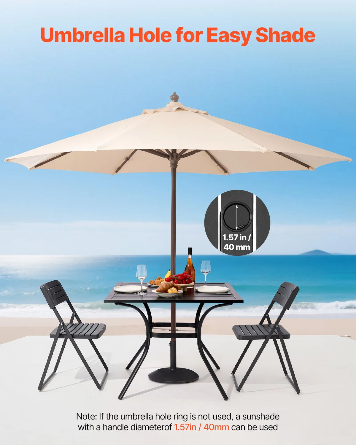 VEVOR Outdoor Metal Garden Table, 94 cm Square Steel Mesh Bistro Table with 38 mm Umbrella Hole, Suitable for Garden, Terrace or Patio, Black