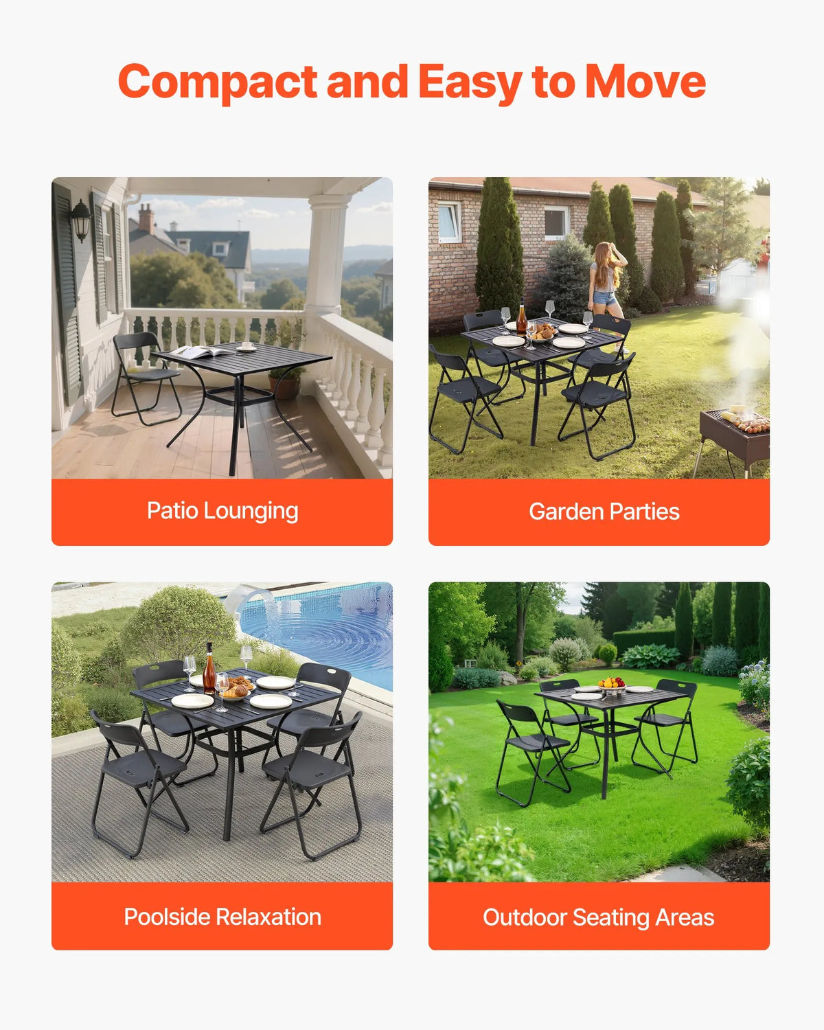 VEVOR Outdoor Metal Garden Table, 94 cm Square Steel Mesh Bistro Table with 38 mm Umbrella Hole, Suitable for Garden, Terrace or Patio, Black