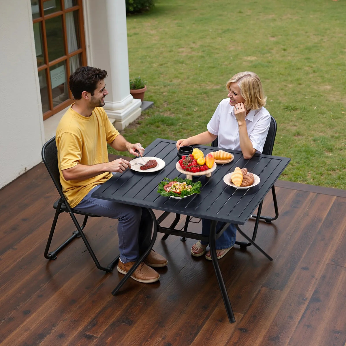 VEVOR Outdoor Metal Garden Table, 94 cm Square Steel Mesh Bistro Table with 38 mm Umbrella Hole, Suitable for Garden, Terrace or Patio, Black