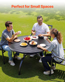 VEVOR āra terases apaļš metāla tērauda līstīšu ēdamgalds Ø120 cm ar 38 mm saulessarga atveri, dārzam un lievenim, melns