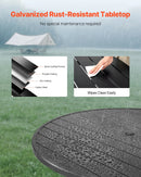 VEVOR āra terases apaļš metāla tērauda līstīšu ēdamgalds Ø120 cm ar 38 mm saulessarga atveri, dārzam un lievenim, melns