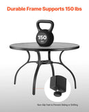 VEVOR āra ēdamgalds, 120 cm apaļš metāla dārza galds ar tērauda lamelēm un 38 mm lietussarga atveri, laikapstākļu izturīgas mēbeles dārzam, terasei un pagalmam, melns