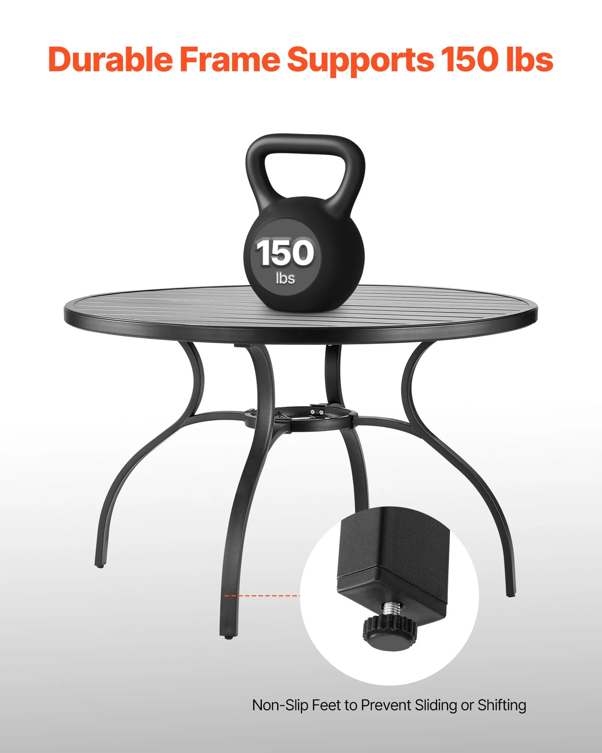 VEVOR Outdoor Patio Round Metal Steel Slat Dining Table Ø120 cm with 38 mm Umbrella Hole, Garden and Terrace, Black