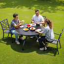 VEVOR āra ēdamgalds, 120 cm apaļš metāla dārza galds ar tērauda lamelēm un 38 mm lietussarga atveri, laikapstākļu izturīgas mēbeles dārzam, terasei un pagalmam, melns