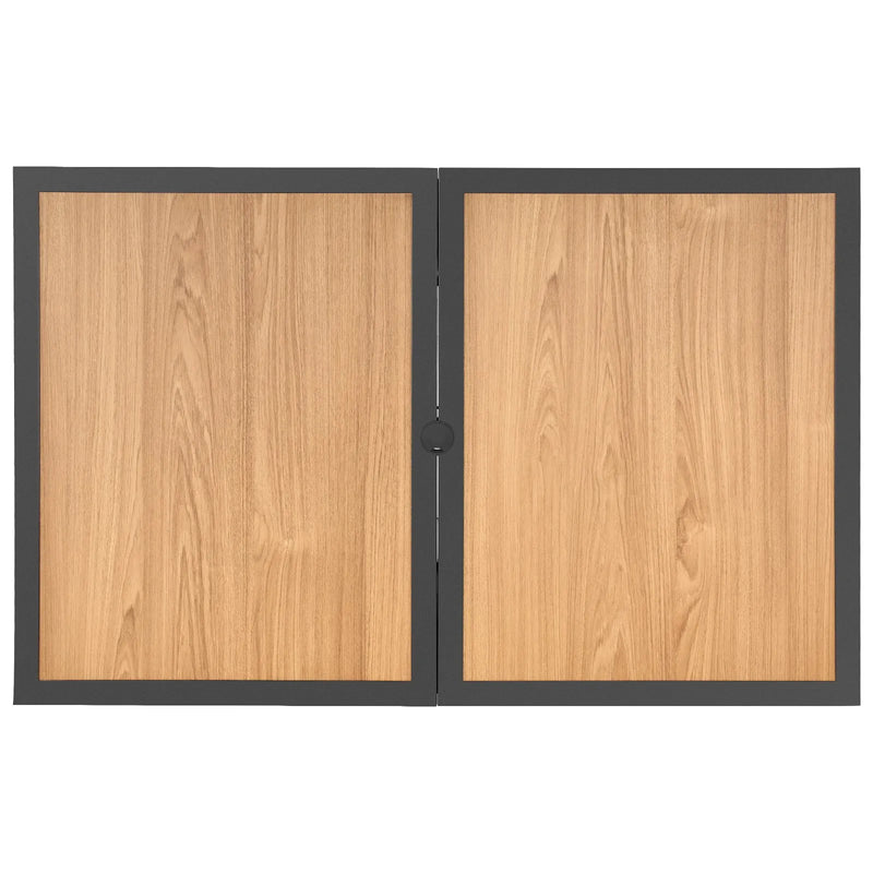 VEVOR āra terases galds, 150 cm taisnstūra tērauda galds ar koka imitācijas virsmu, piemērots 4–6 personām, ar 38 mm saulessarga atveri, laikapstākļu izturīgs dārza un lieveņa galds, brūns