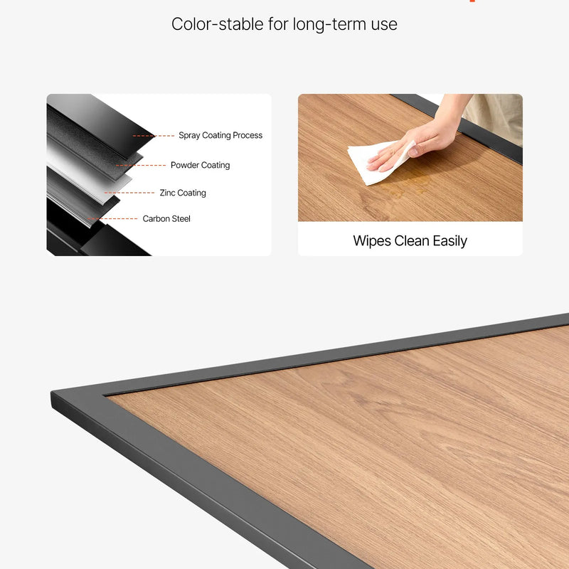 VEVOR āra terases galds, 150 cm taisnstūra tērauda galds ar koka imitācijas virsmu, piemērots 4–6 personām, ar 38 mm saulessarga atveri, laikapstākļu izturīgs dārza un lieveņa galds, brūns