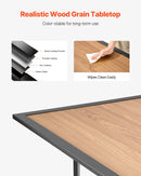 VEVOR āra terases galds, 150 cm taisnstūra tērauda galds ar koka imitācijas virsmu, piemērots 4–6 personām, ar 38 mm saulessarga atveri, laikapstākļu izturīgs dārza un lieveņa galds, brūns