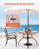 VEVOR āra apaļais dārza galds, 103 cm, tērauda slāņu konstrukcija ar koka faktūru, piemērots 4 personām, ar 38 mm saulessarga atveri, laikapstākļu izturīgs galds dārzam, terasei un pagalmam, pelēks