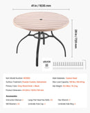 VEVOR āra apaļais dārza galds, 103 cm, tērauda slāņu konstrukcija ar koka faktūru, piemērots 4 personām, ar 38 mm saulessarga atveri, laikapstākļu izturīgs galds dārzam, terasei un pagalmam, pelēks