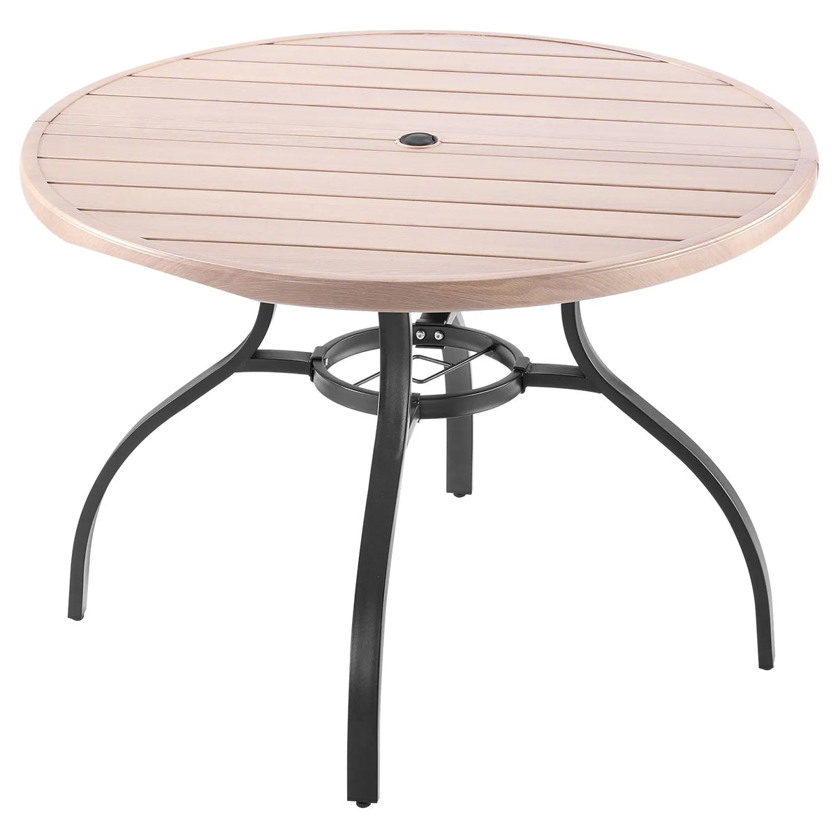 VEVOR Outdoor Round Garden Table, 103 cm, Steel Layered Construction with Wood Texture, Seats 4, 38 mm Umbrella Hole, Weather-Resistant Table for Garden, Terrace and Patio, Grey