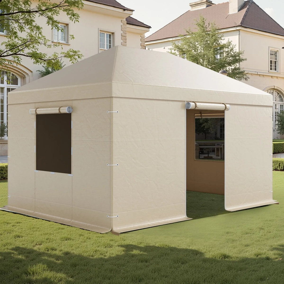 Winter Pavilion Cover, Suitable for 3.08 × 4.39 m Hard Roof Gazebos, with Walls and Windows, High-Density PE Material