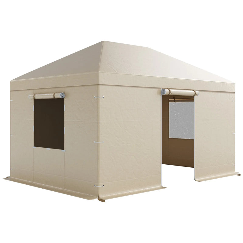 Ziemas paviljona pārsegs, piemērots 3,08 × 4,39 m cietā jumta paviljoniem, ar sienām un logiem, augstas blīvuma PE materiāls