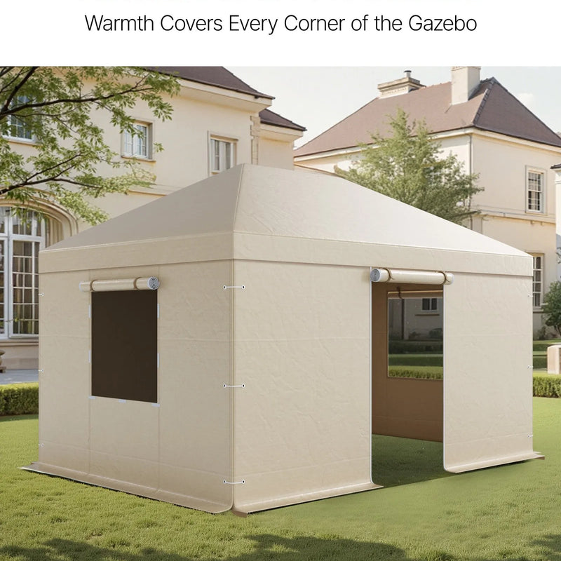 Ziemas paviljona pārsegs, piemērots 3,08 × 4,39 m cietā jumta paviljoniem, ar sienām un logiem, augstas blīvuma PE materiāls