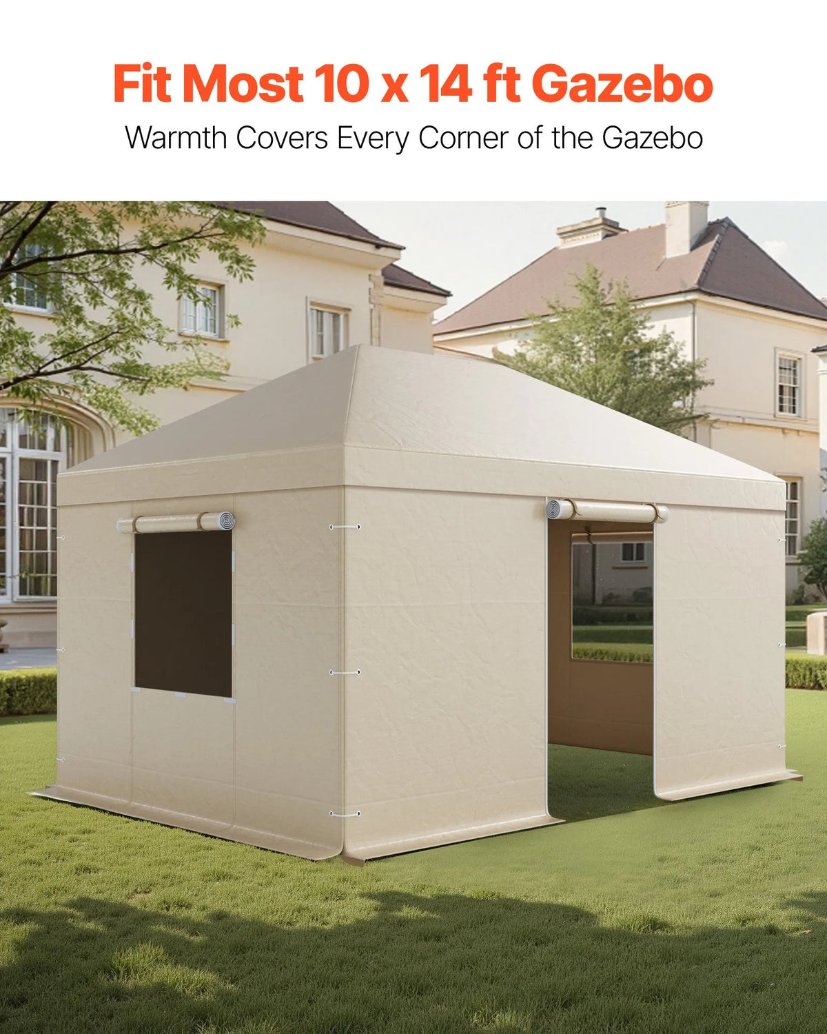 Winter Pavilion Cover, Suitable for 3.08 × 4.39 m Hard Roof Gazebos, with Walls and Windows, High-Density PE Material
