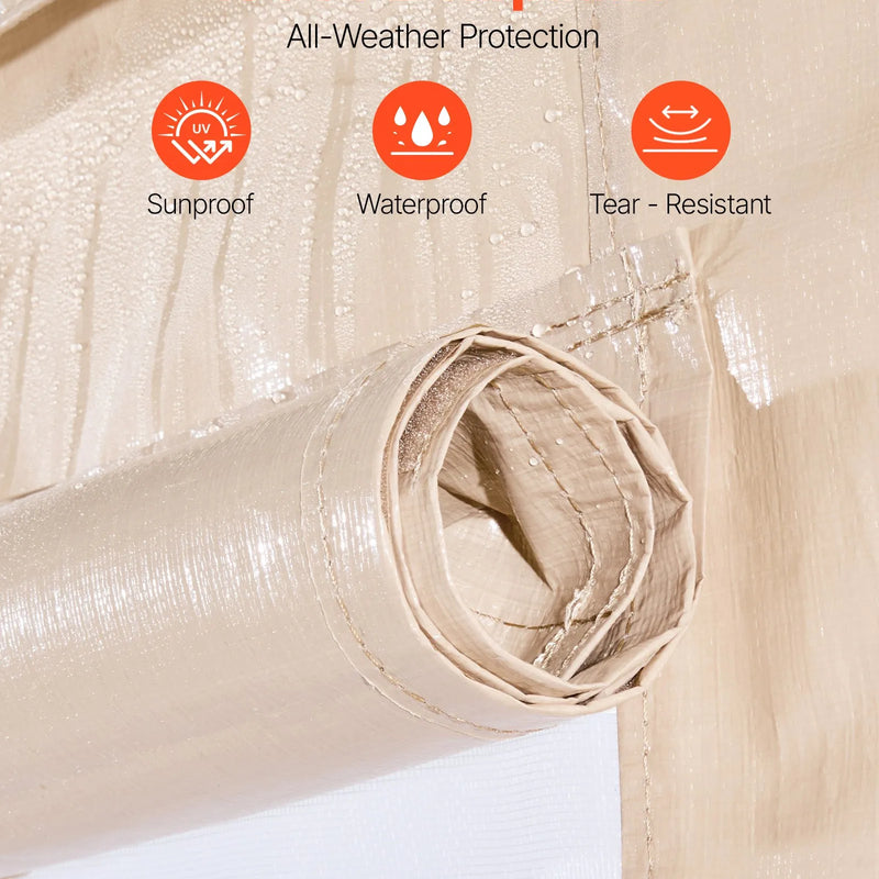 Ziemas paviljona pārsegs, piemērots 3,08 × 4,39 m cietā jumta paviljoniem, ar sienām un logiem, augstas blīvuma PE materiāls